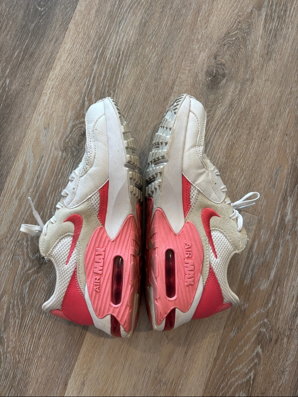 Nike White and Coral Pink Air Max Sneakers